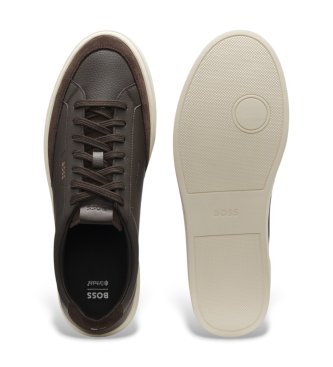 BOSS Dark brown Kieran Tenn leather trainers
