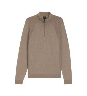 BOSS Dzianinowy sweter z mieszanki bawełny, brązowy