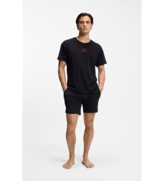 HUGO Kratke hlače Bombažna elastična logotip uokvirjen logotip črna