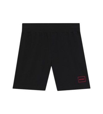 HUGO Kratke hlače Bombažna elastična logotip uokvirjen logotip črna