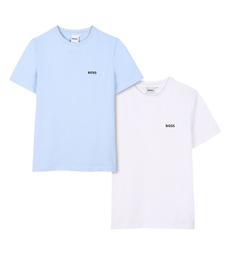 BOSS Conjunto de 2 T-shirts de manga curta com logtipo estampado azul, branco