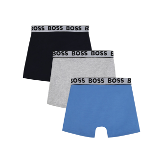 BOSS Set di 3 boxer elastici, nero, grigio, blu