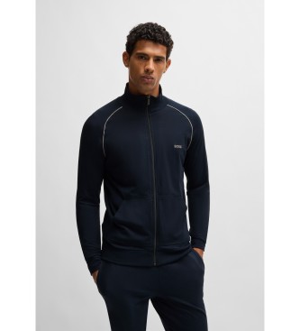 BOSS Stretch cotton jacket with embroidered logo   navy