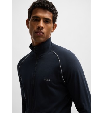 BOSS Stretch cotton jacket with embroidered logo   navy