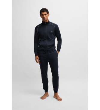 BOSS Stretch cotton jacket with embroidered logo   navy