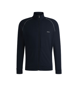 BOSS Stretch cotton jacket with embroidered logo   navy