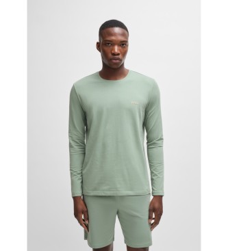 BOSS T-shirt homewear in cotone stretch con logo ricamato verde