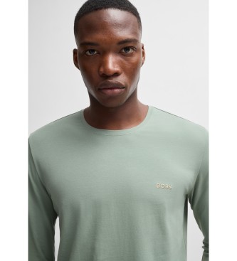 BOSS T-shirt de algodo elstico para uso domstico com logtipo bordado em verde