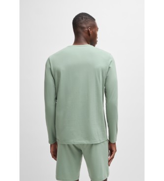 BOSS T-shirt homewear in cotone stretch con logo ricamato verde