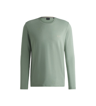 BOSS T-shirt homewear in cotone stretch con logo ricamato verde