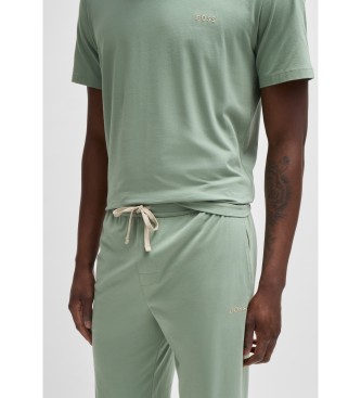 BOSS Tracksuit bottoms in stretch cotton with cuffs and green embroidered logo