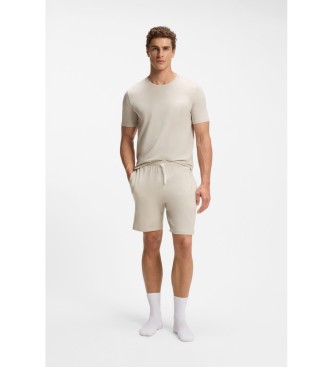 BOSS Bež bombažne raztegljive kratke hlače z izvezenim logotipom