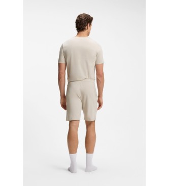 BOSS Bež bombažne raztegljive kratke hlače z izvezenim logotipom