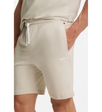 BOSS Bež bombažne raztegljive kratke hlače z izvezenim logotipom