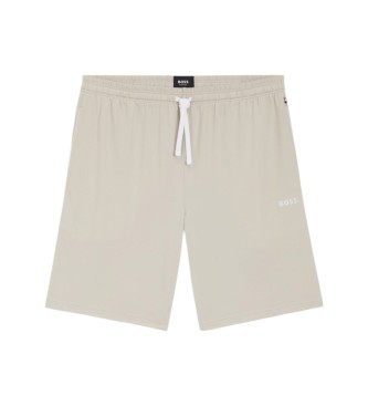 BOSS Bež bombažne raztegljive kratke hlače z izvezenim logotipom