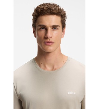 BOSS T-shirt beige in cotone elasticizzato con logo ricamato