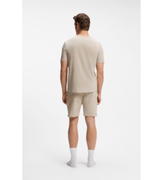 BOSS T-shirt beige in cotone elasticizzato con logo ricamato