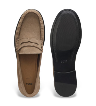 BOSS Mockamockasiner med beige logotyp graverad logotyp och antifaz