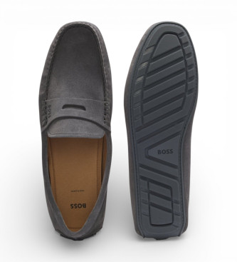 BOSS Noel Leder Mokassins dunkelgrau