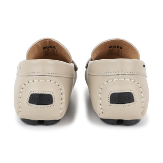 BOSS Beigefarbene Leder-Slipper