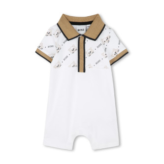 BOSS White interlock short dungarees