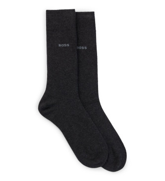 BOSS Conjunto de 2 pares de meias de algodo cinzentas escuras de comprimento mdio