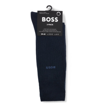 BOSS Conjunto de 2 pares de meias mdias de algodo azul-marinho