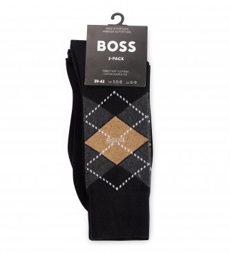 BOSS Set 2 paar Argyle sokken zwart