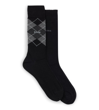 BOSS Lot de 2 paires de chaussettes Argyle noires