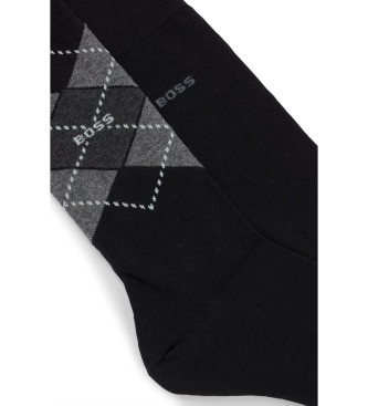 BOSS Lot de 2 paires de chaussettes Argyle noires