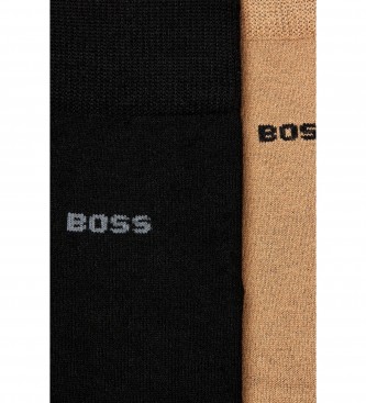 BOSS Lot de 2 paires de chaussettes en bambou beige, noir