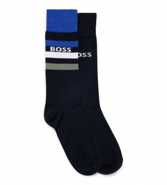 BOSS Confezione da 2 paia di calzini a righe Navy Mix