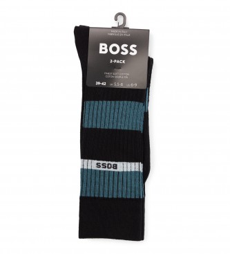 BOSS Set 2 paar Rib Stripe Sokken zwart