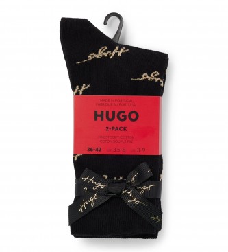 HUGO Pack 2 Pares de Calcetines Set Regalo negro