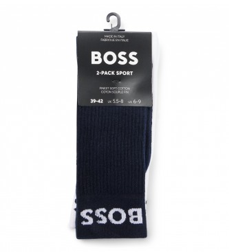 BOSS Pack de 2 pares de meias desportivas azul marinho, branco