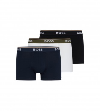 BOSS Pack 3 Boxer Logo Girovita bianco, nero, blu navy