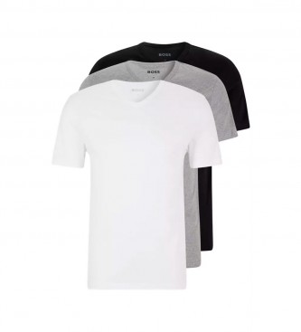 BOSS Pacote de 3 t-shirts de pescoço em v branco, cinzento, preto