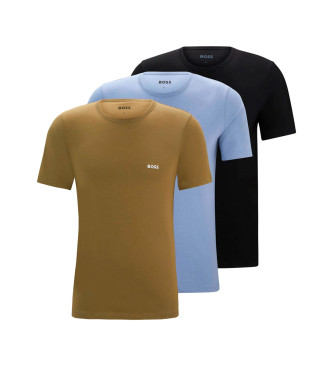 BOSS 3-pack geborduurde T-shirts met logo zwart, groen, marineblauw