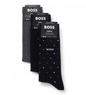 BOSS Lot de 3 paires de chaussettes en kit noir, gris