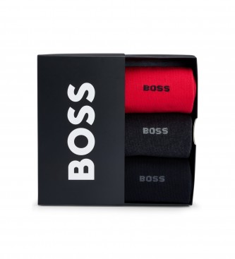 BOSS Pack 3 Paar Standard-Socken Geschenk Rot, Schwarz, Grau