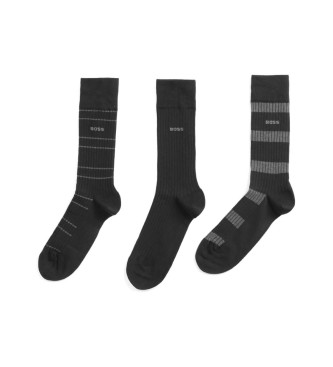 BOSS Pakke med 3 par fine sorte sokker