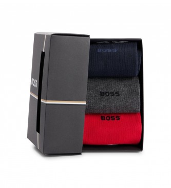 BOSS 3 paar GiftSet Uni sokken grijs, rood, marineblauw