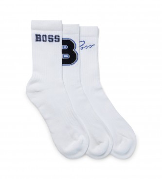 BOSS 3 Pair Pack of white long socks