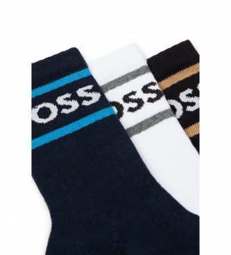 BOSS Pakke med 3 par stribede sokker sort, hvid