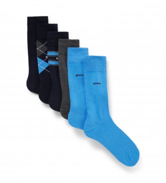 BOSS Lot de 6 paires de chaussettes mixtes bleues