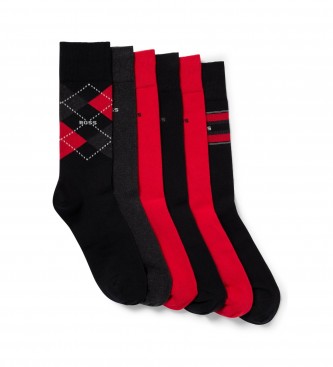 BOSS Lot de 6 paires de chaussettes Mix rouge, noir