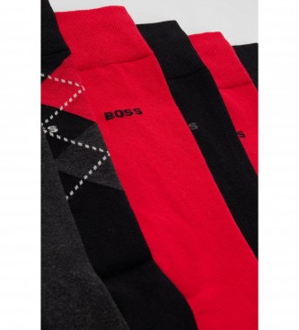 BOSS Lot de 6 paires de chaussettes Mix rouge, noir