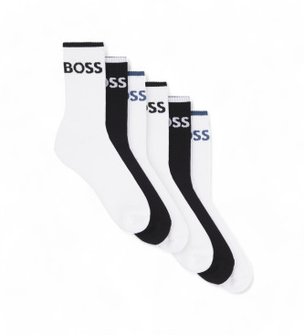 BOSS Pack de 6 pares de meias de riscas brancas, pretas