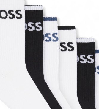 BOSS Pack de 6 pares de meias de riscas brancas, pretas