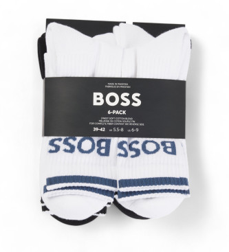 BOSS Pack de 6 pares de meias de riscas brancas, pretas